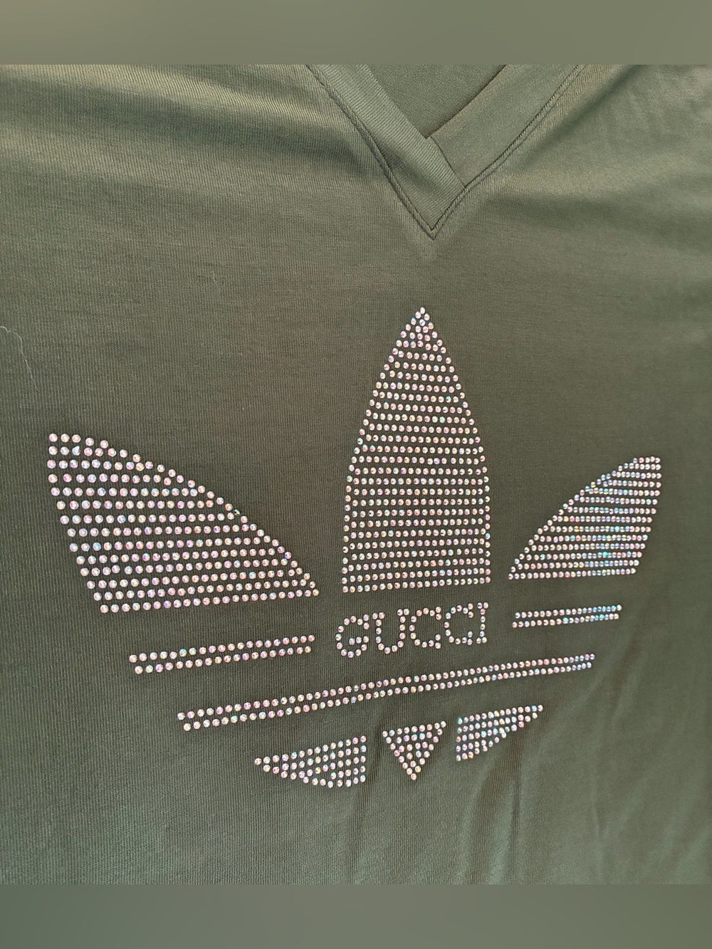 New Womens Luxury Olive Studded Rhinestone T-shirt Size XXL